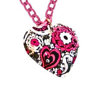 Pink Paisley Glass Heart Necklace